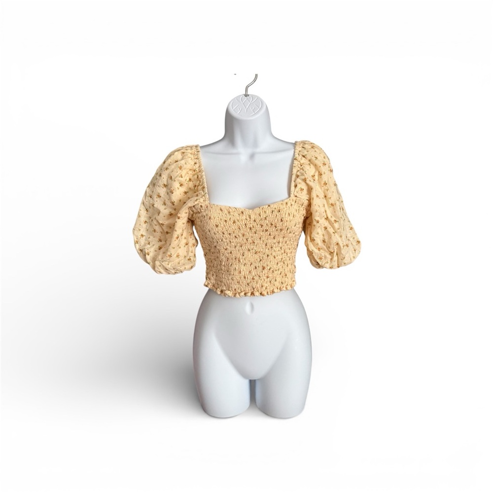 Faithfull the Brand Yellow Puff Sleeve Blouse Women’s Size S